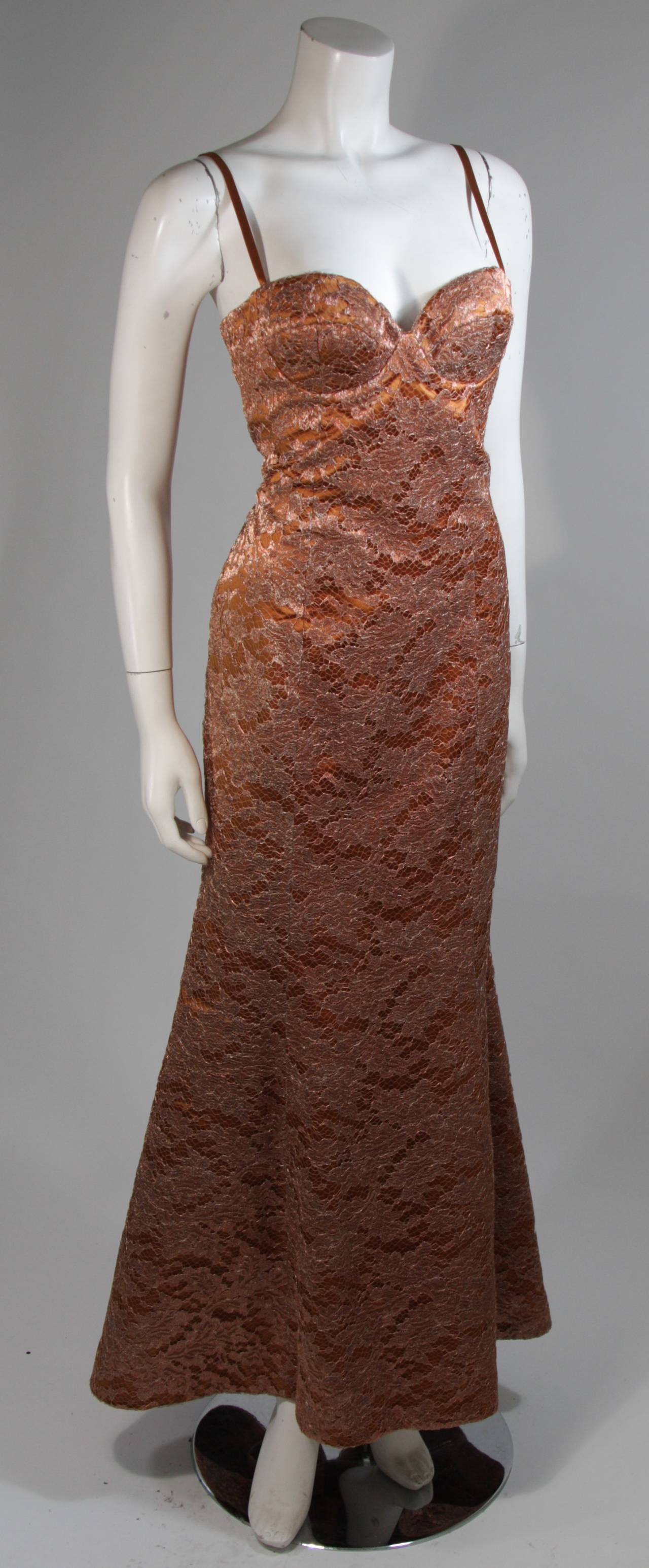 Men's Escada Couture Bustier Style Bronze Lace Gown Size 36