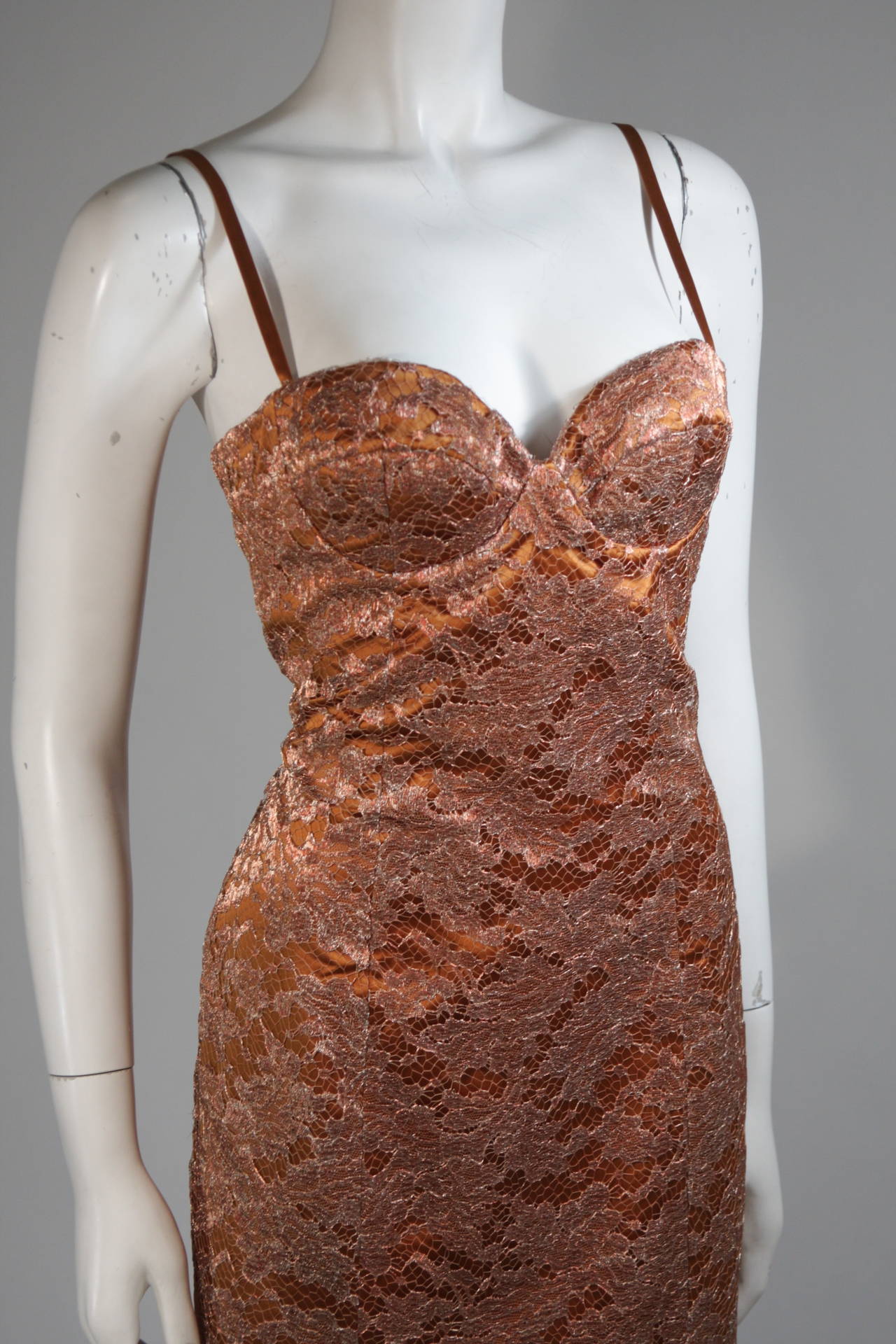 Escada Couture Bustier Style Bronze Lace Gown Size 36 1