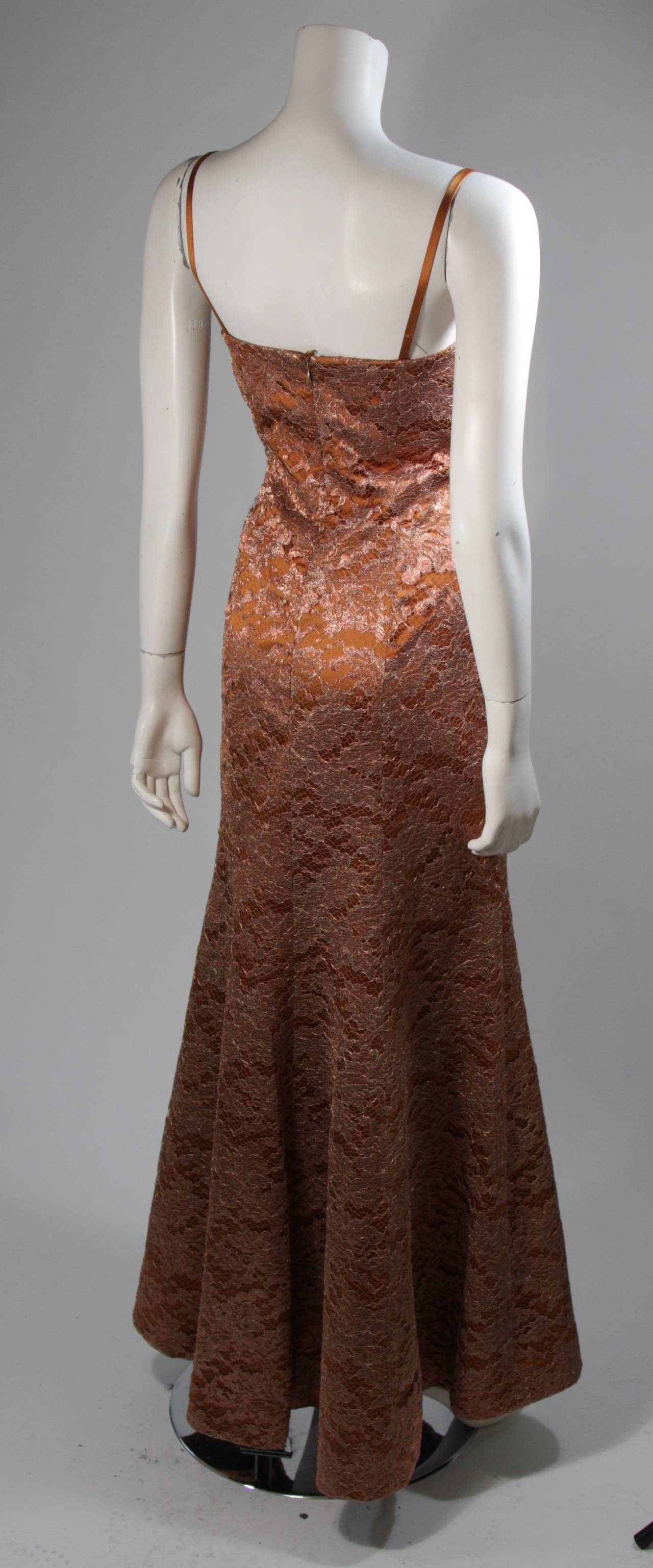 Escada Couture Bustier Style Bronze Lace Gown Size 36 3