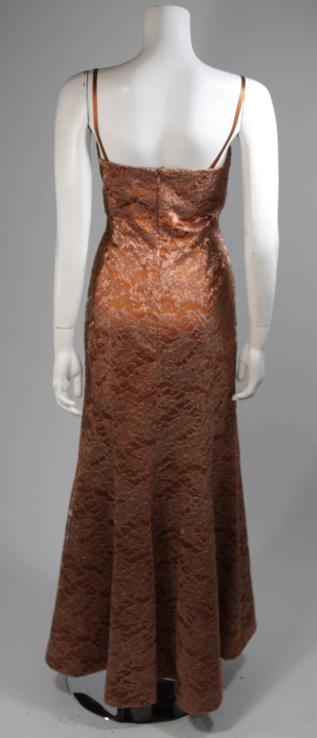 Escada Couture Bustier Style Bronze Lace Gown Size 36 4