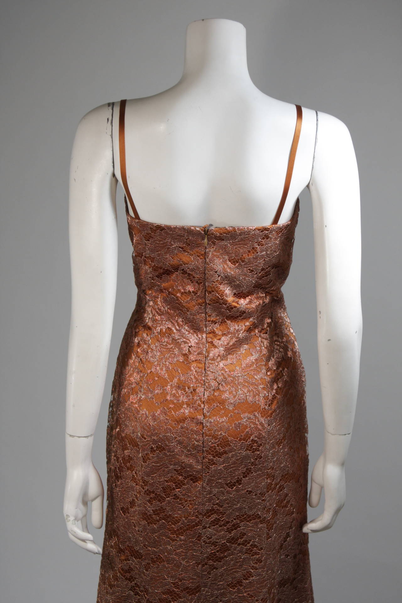 Escada Couture Bustier Style Bronze Lace Gown Size 36 5