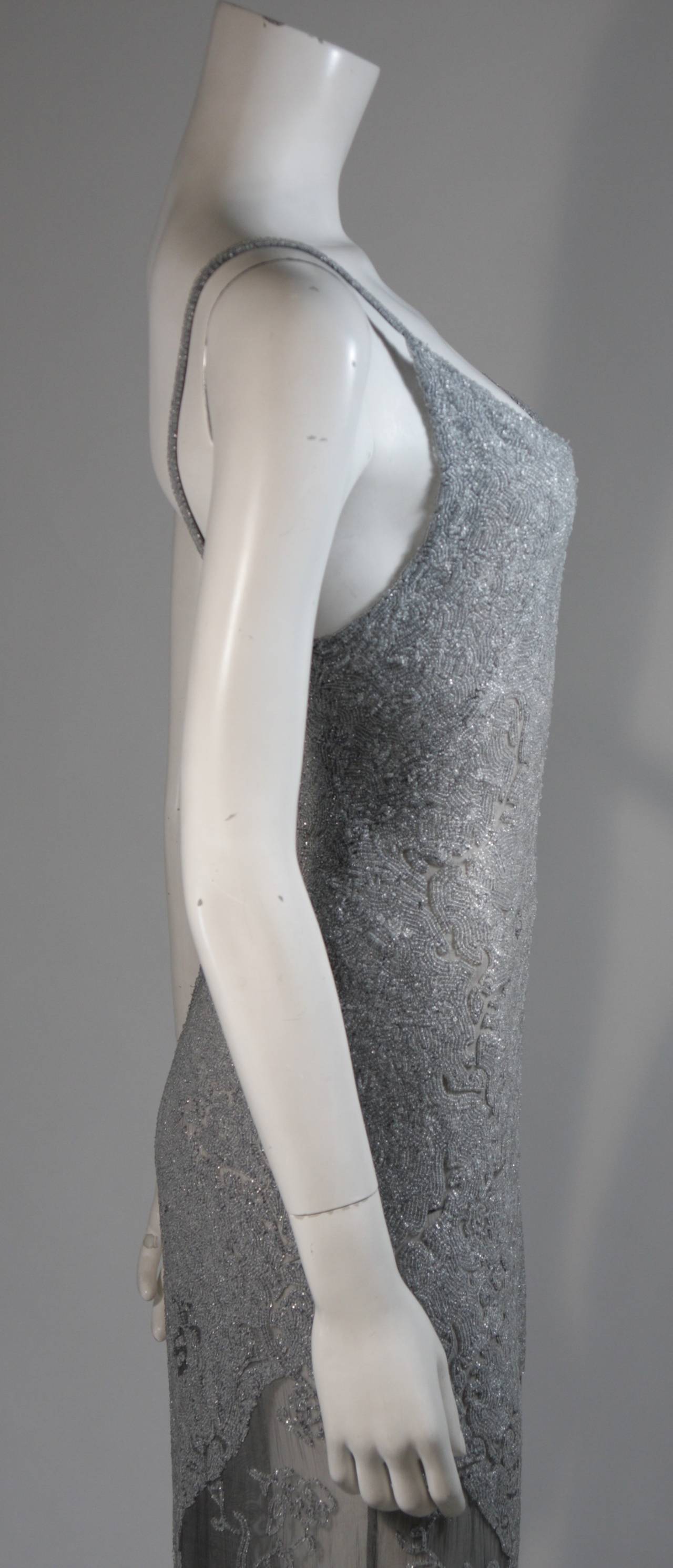 Alberta Ferretti Silver Beaded Gown with Silk Chiffon Size 42 3