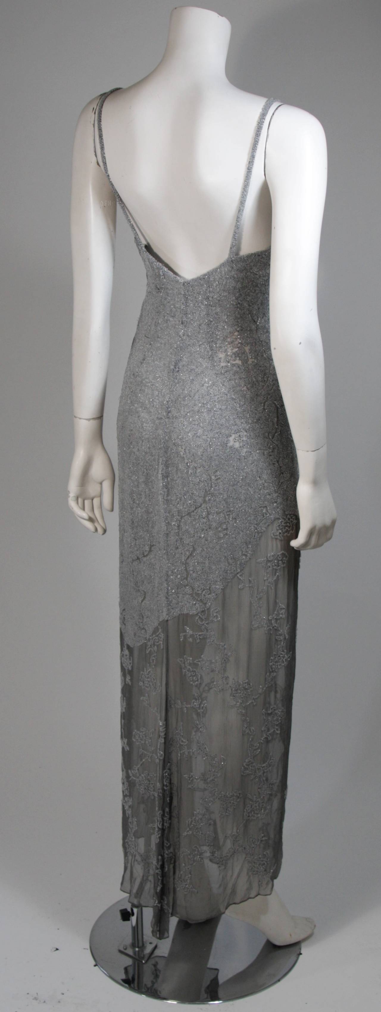 Alberta Ferretti Silver Beaded Gown with Silk Chiffon Size 42 4