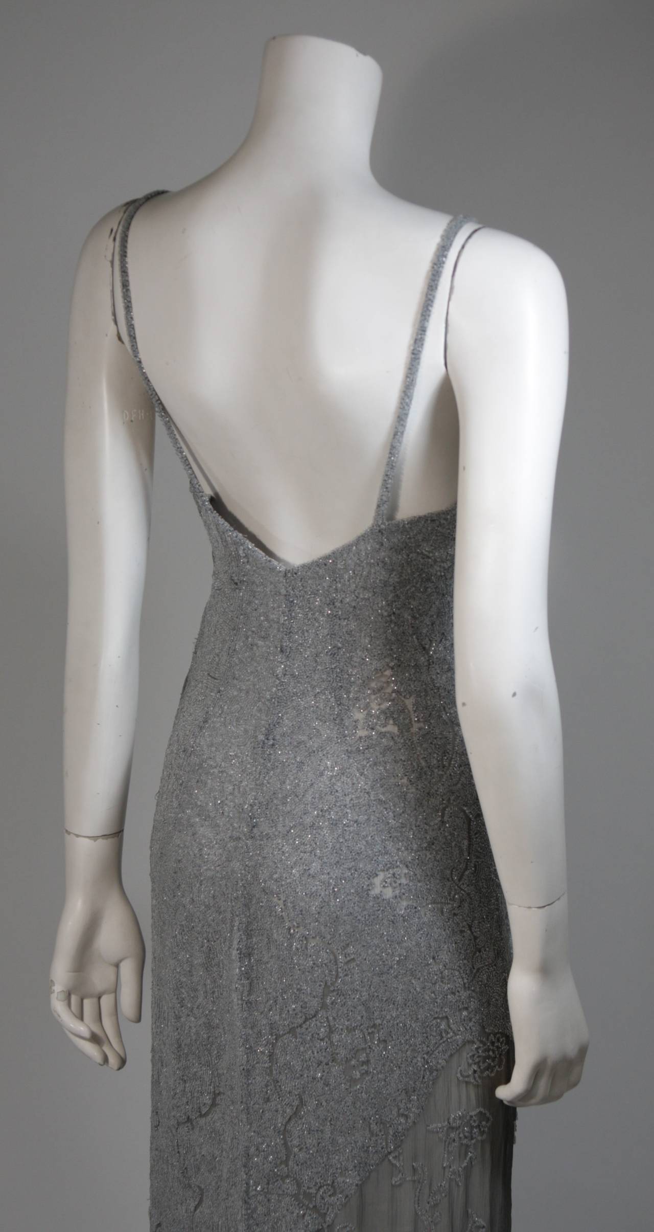 Alberta Ferretti Silver Beaded Gown with Silk Chiffon Size 42 5