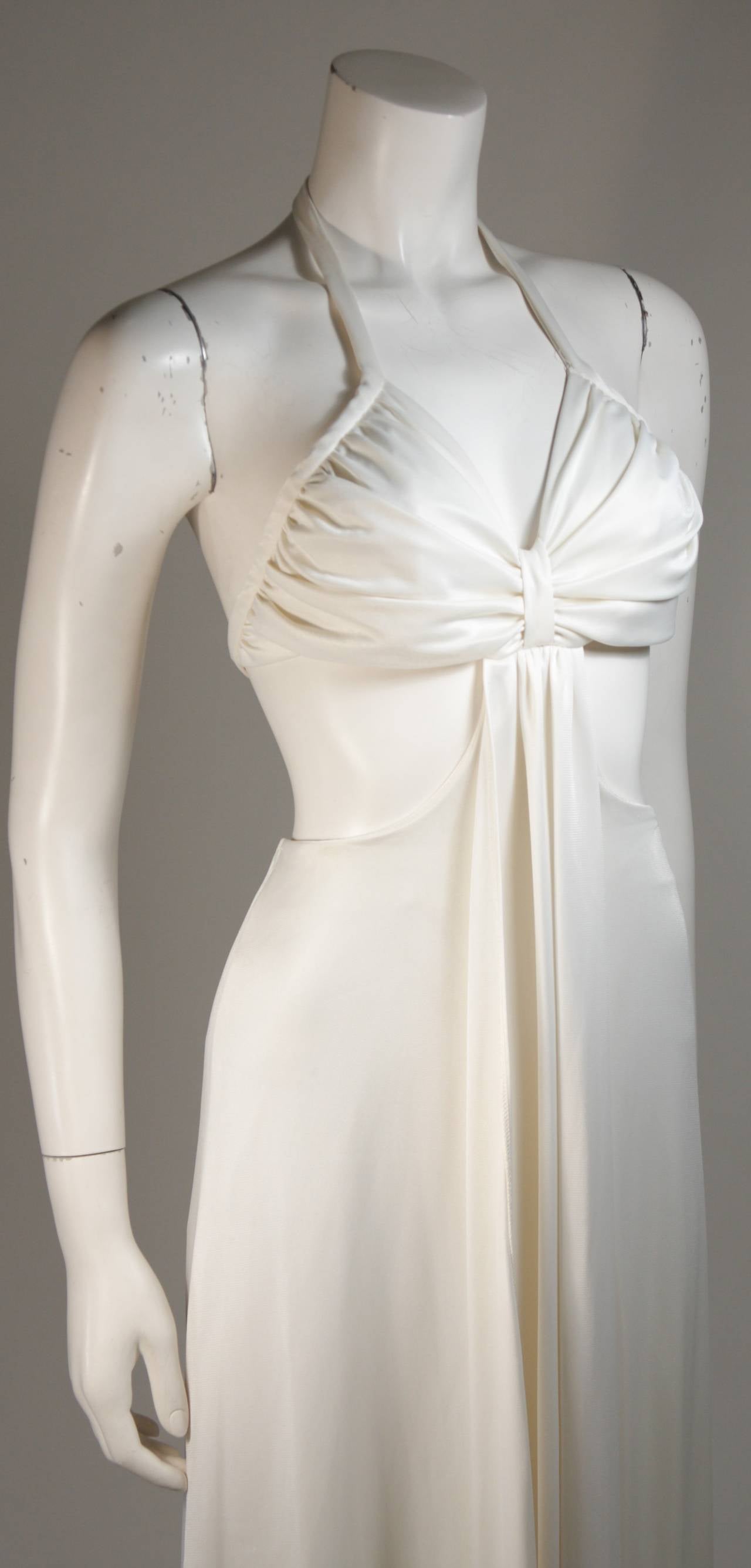 Funky 1970's White Draped Jersey Gown with Exposed Sides Size Small In Excellent Condition In Los Angeles, CA