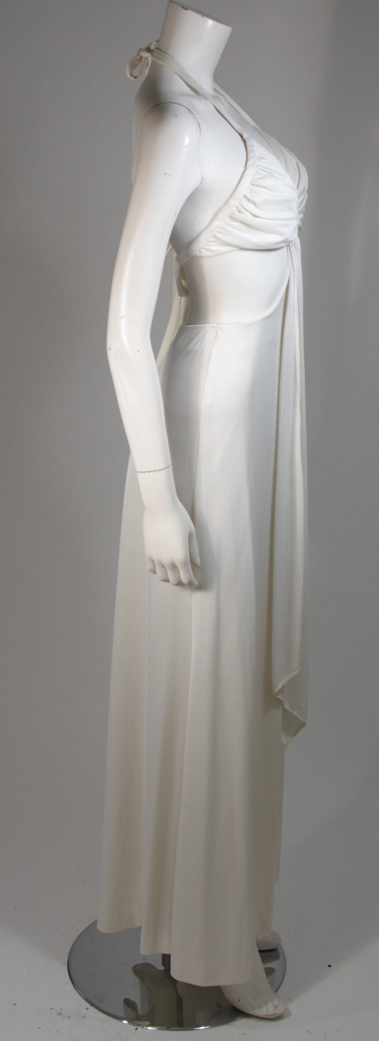 Women's Funky 1970's White Draped Jersey Gown with Exposed Sides Size Small