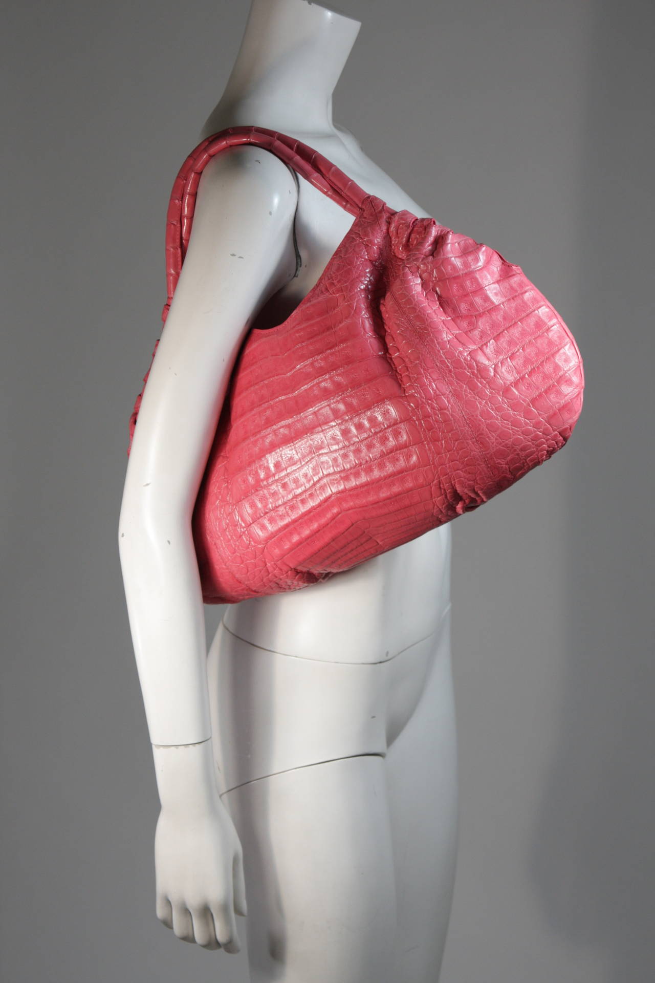 Nancy Gonzalez Pink Crocodile Double Strap Handbag In Excellent Condition In Los Angeles, CA