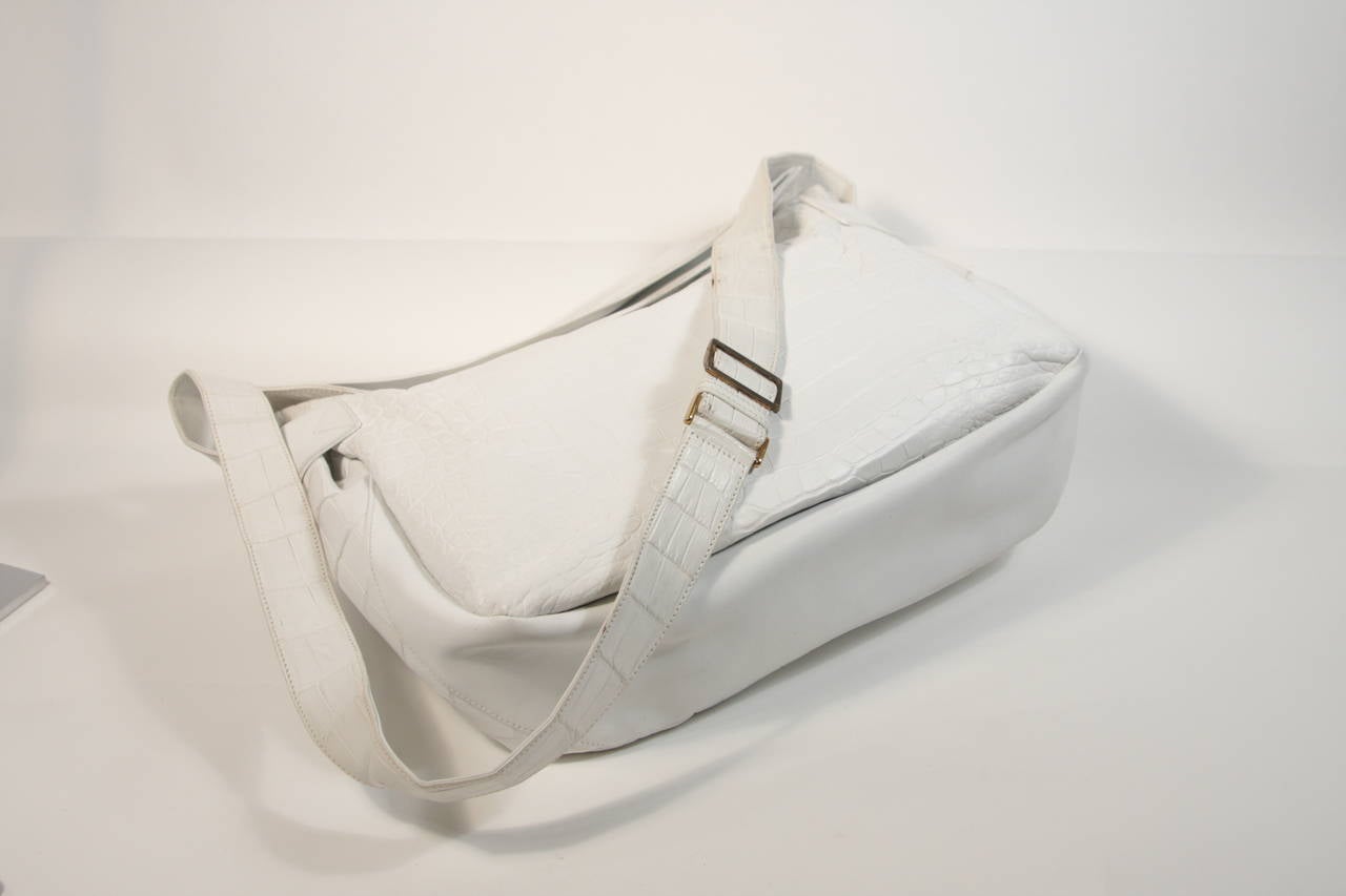 Gucci White Crocodile Messenger Style Handbag 2