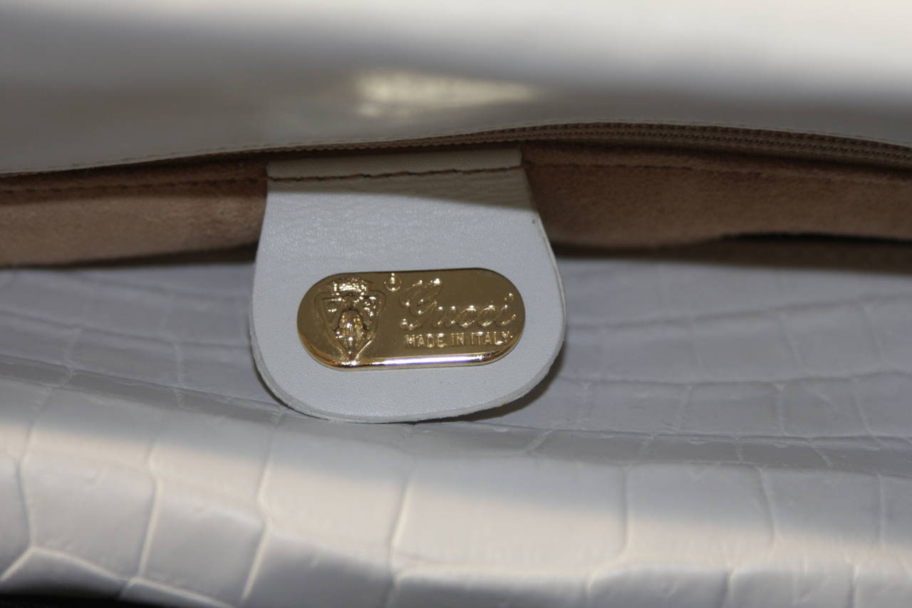 Gucci White Crocodile Messenger Style Handbag 5