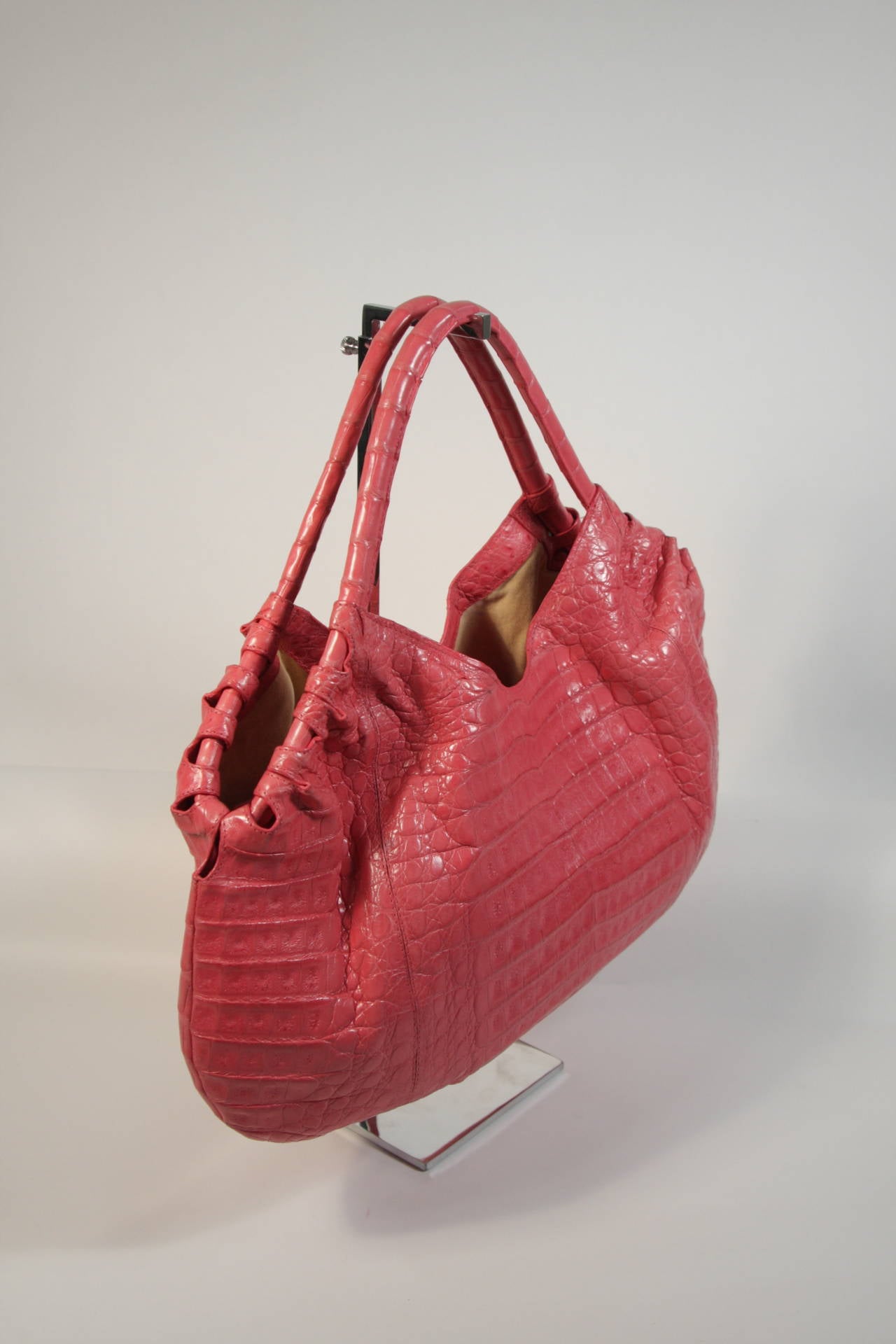 Women's Nancy Gonzalez Pink Crocodile Double Strap Handbag