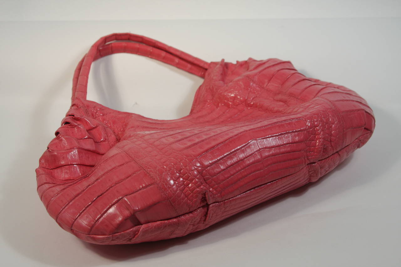 Nancy Gonzalez Pink Crocodile Double Strap Handbag 3
