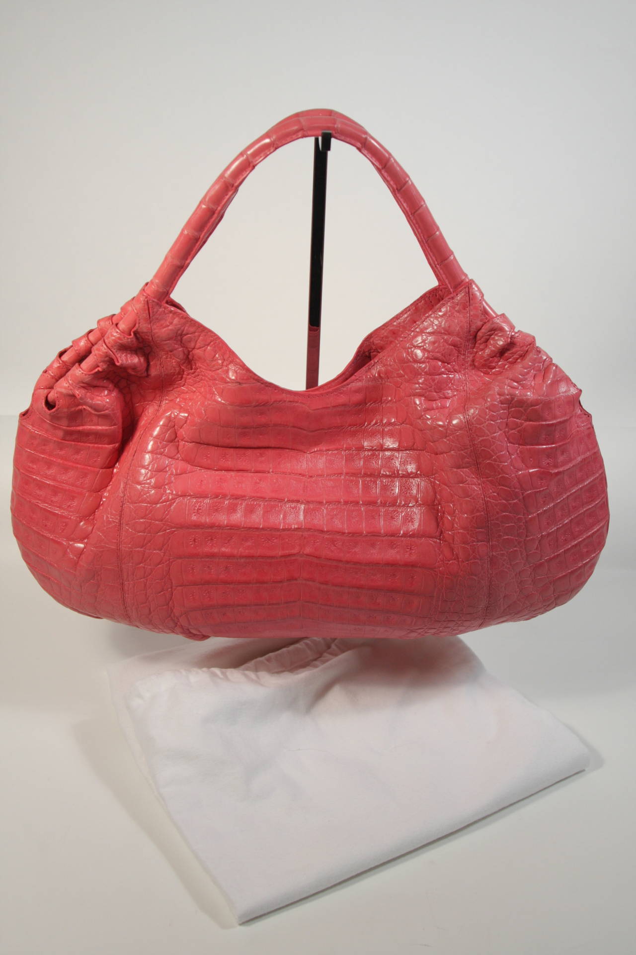Nancy Gonzalez Pink Crocodile Double Strap Handbag 4