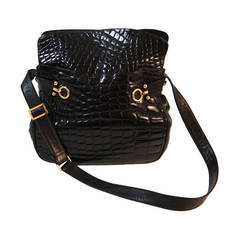 Beautiful Contesse Supple Black Pantent Crocodile Handbag with Adjustable Strap