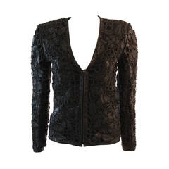 VALENTINO Leather Jacket with Floral Design and Beaded Applique Size 38 ...