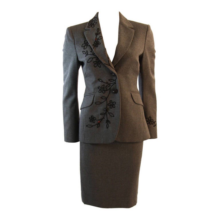 Moschino Cheap and Chic Wolle Rock Anzug mit Lady Bug Floral Motiv  4, Größe 4 im Angebot
