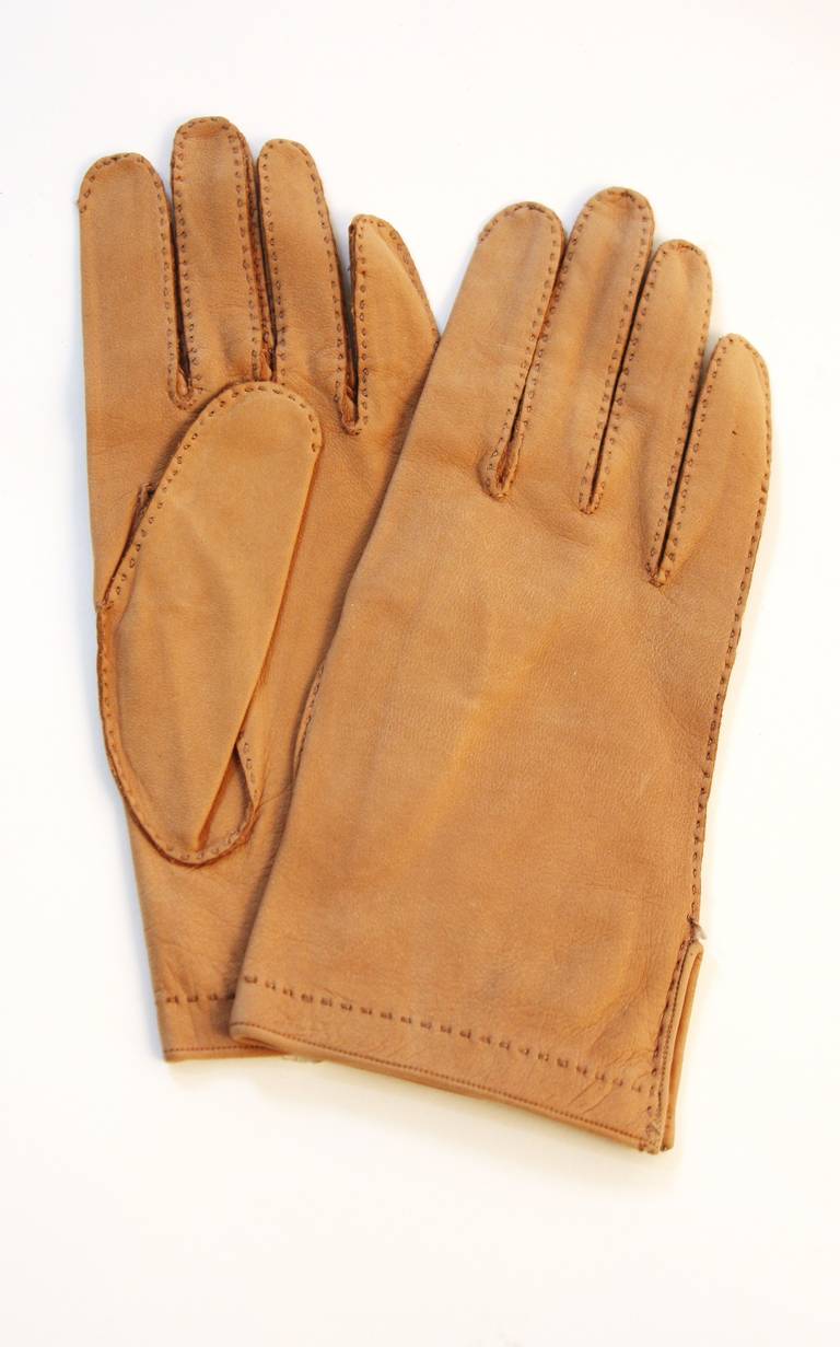 Orange Hermes Supple Tan Leather Gloves Size 7