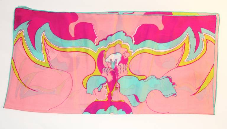 Beautiful Chereskin 1970's Summer of Love Psychedelic Print Scarf For Sale 4