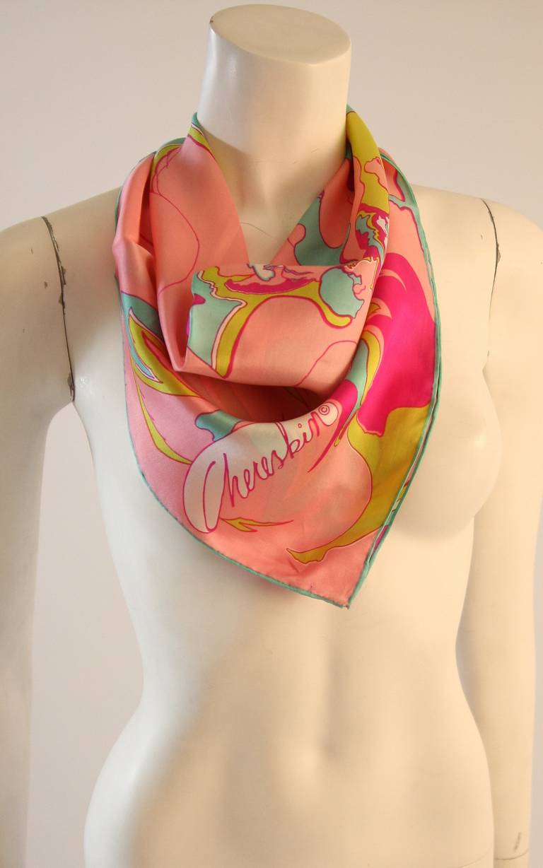 Beige Beautiful Chereskin 1970's Summer of Love Psychedelic Print Scarf For Sale