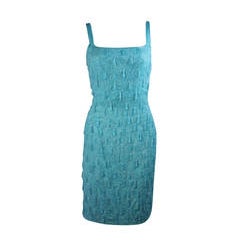 1960's Heavily Beaded Aqua Cocktail Dress Size Medium 7