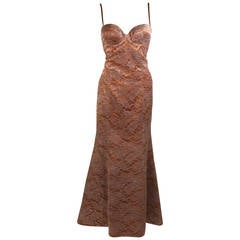 Escada Couture Bustier Style Bronze Lace Gown Size 36