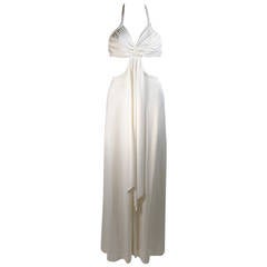 Funky 1970's White Draped Jersey Gown with Exposed Sides Size Small 7