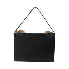 Martin Van Shaak Black Leather Frame Handbag with Fish Clasps