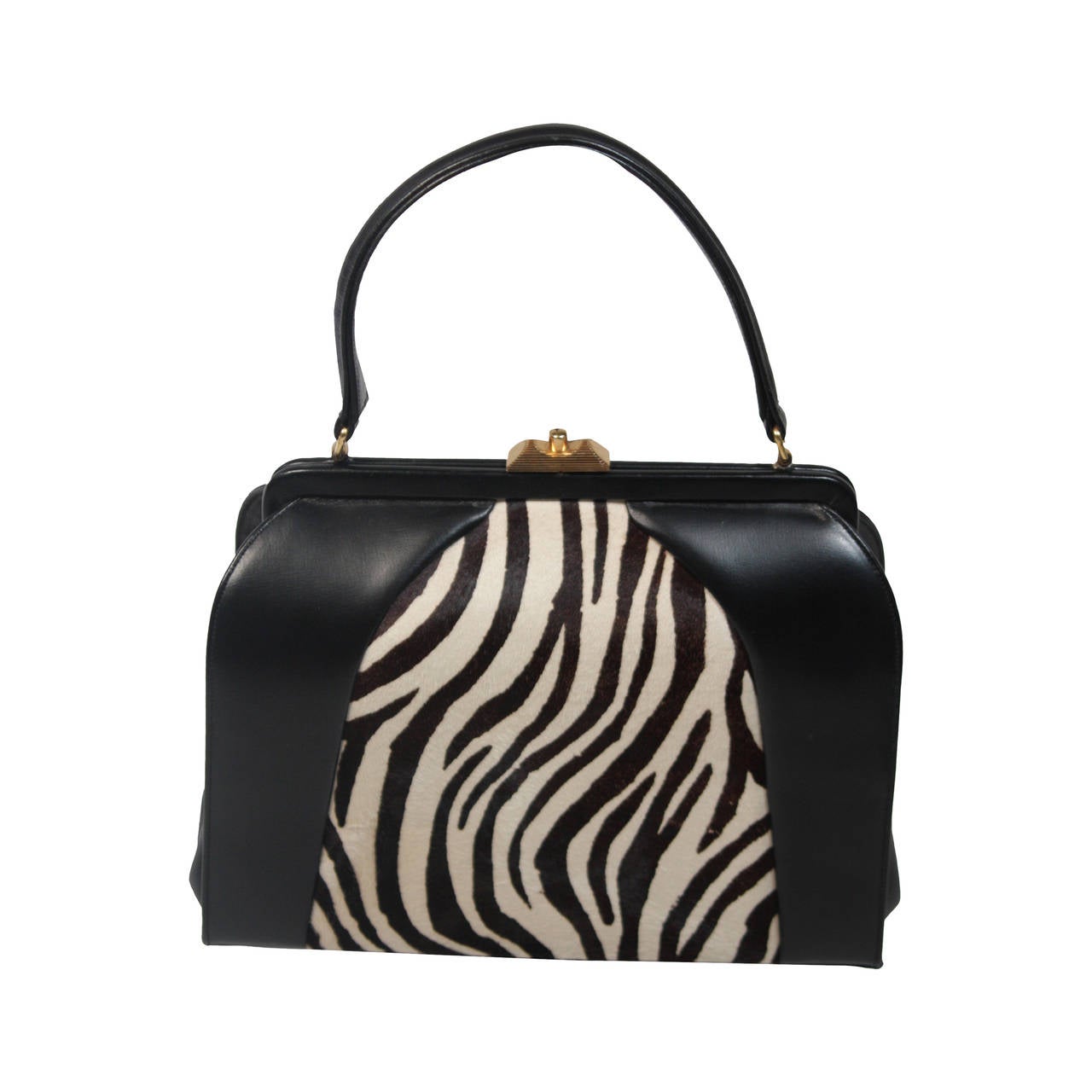 Saks Fifth Avenue Leather and Zebra Print Hide Frame Handbag For Sale at 1stdibs