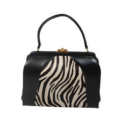 Saks Fifth Avenue Leather and Zebra Print Hide Frame Handbag