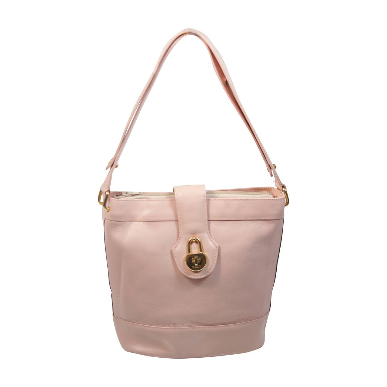 Gucci Vintage Pastel Pink Leather Shoulder Bag with Adjustable Strap at 1stdibs
