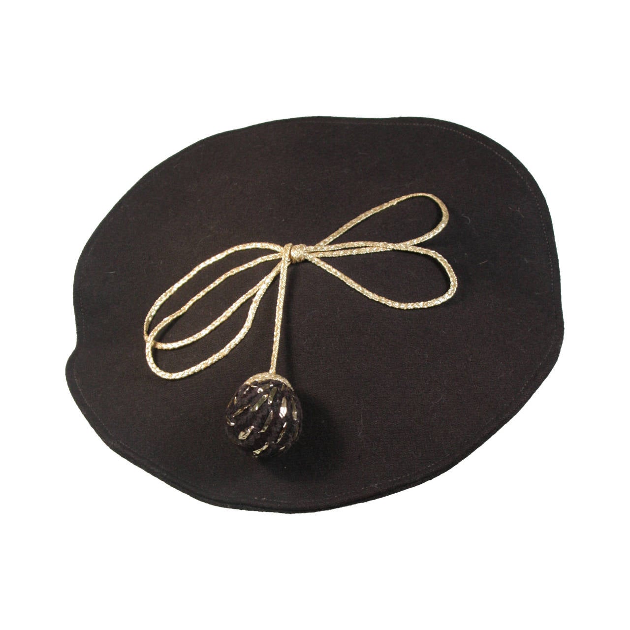 Yves Saint Laurent Rive Gauche Black Beret with Knit Ball For Sale