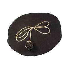 Yves Saint Laurent Rive Gauche Black Beret with Knit Ball 11