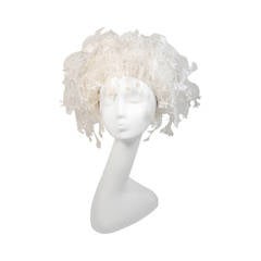Jack McConnell White Floral and Feather Hat with Rhinestones