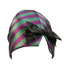 Vintage Yves Saint Laurent Rive Gauche Purple and Green Silk Rouched Hat with Bow