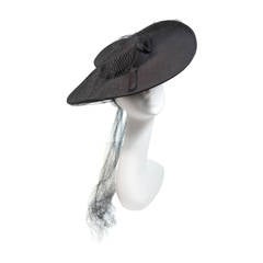 Yvonne California Black Pin Stripe Hat with Bow and Mesh Detail 11