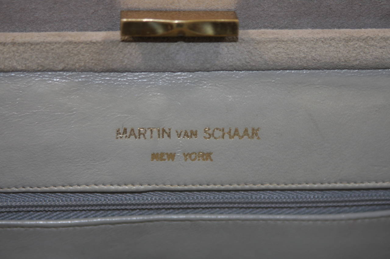 Martin Van Schaak Light Grey Suede Purse with Ivory Lizard Skin Straps 1