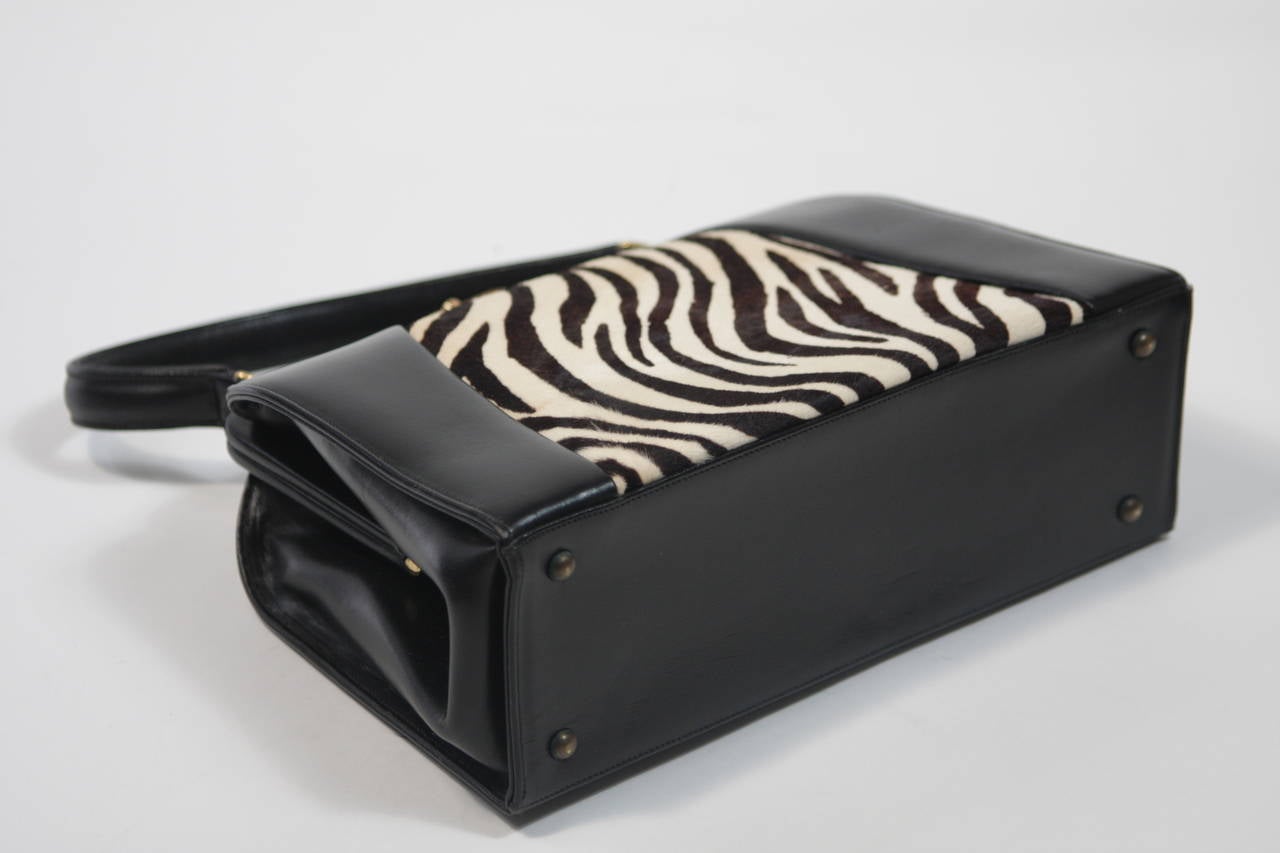 Saks Fifth Avenue Leather and Zebra Print Hide Frame Handbag 4