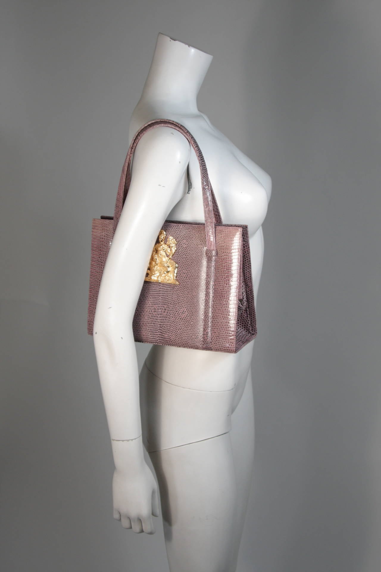 Martin Van Shaak Purple Snakeskin Purse with Gold Detail In Excellent Condition In Los Angeles, CA