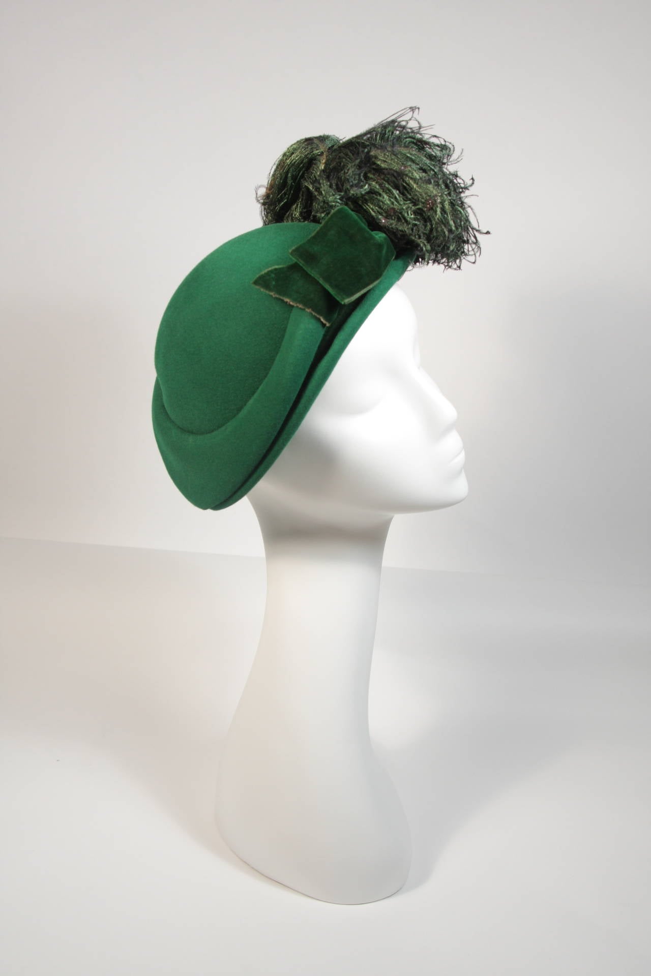 Women's or Men's Gladys & Belle NYC Green Fur Felt Hat with Velvet and Feather