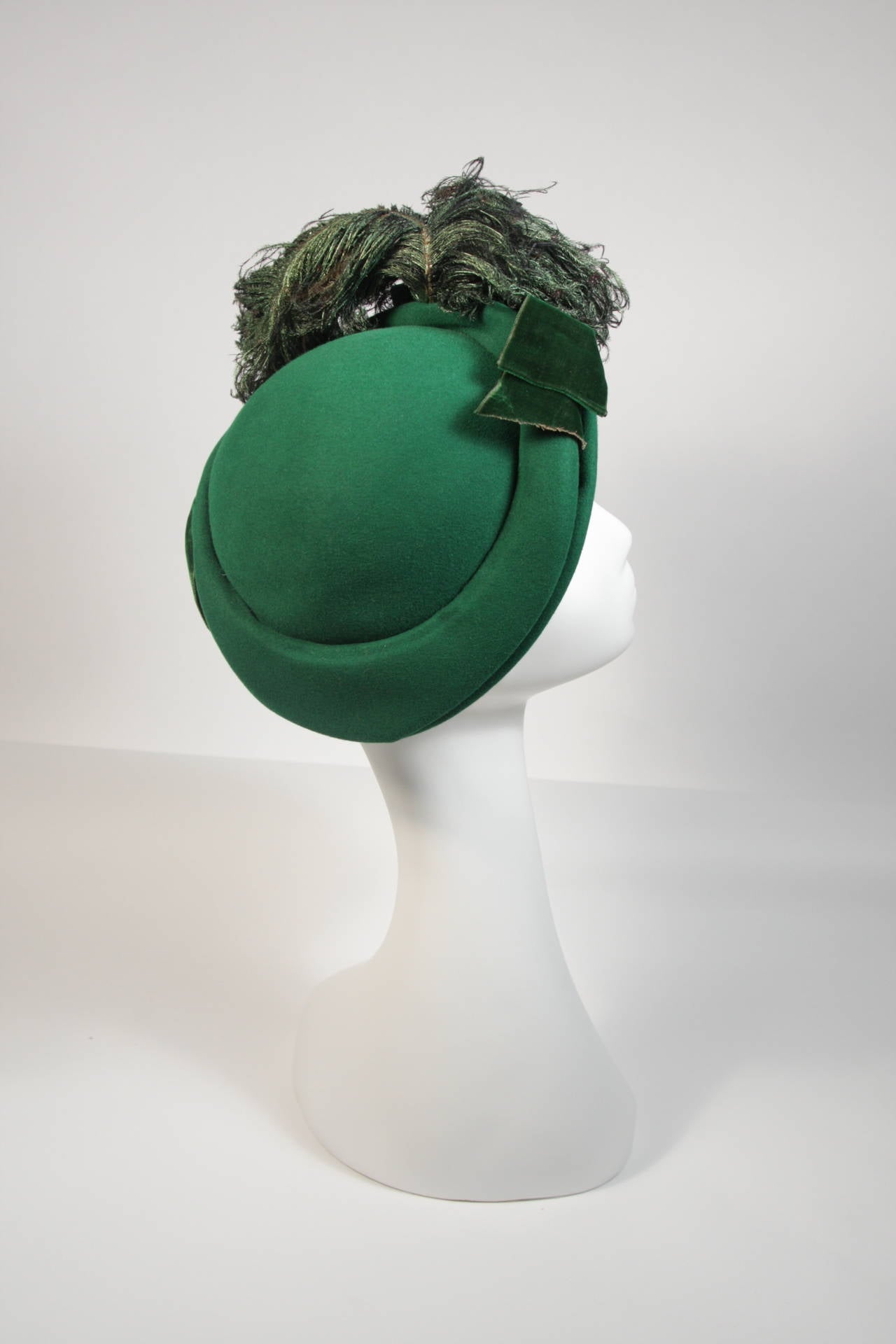 Gladys & Belle NYC Green Fur Felt Hat with Velvet and Feather 2