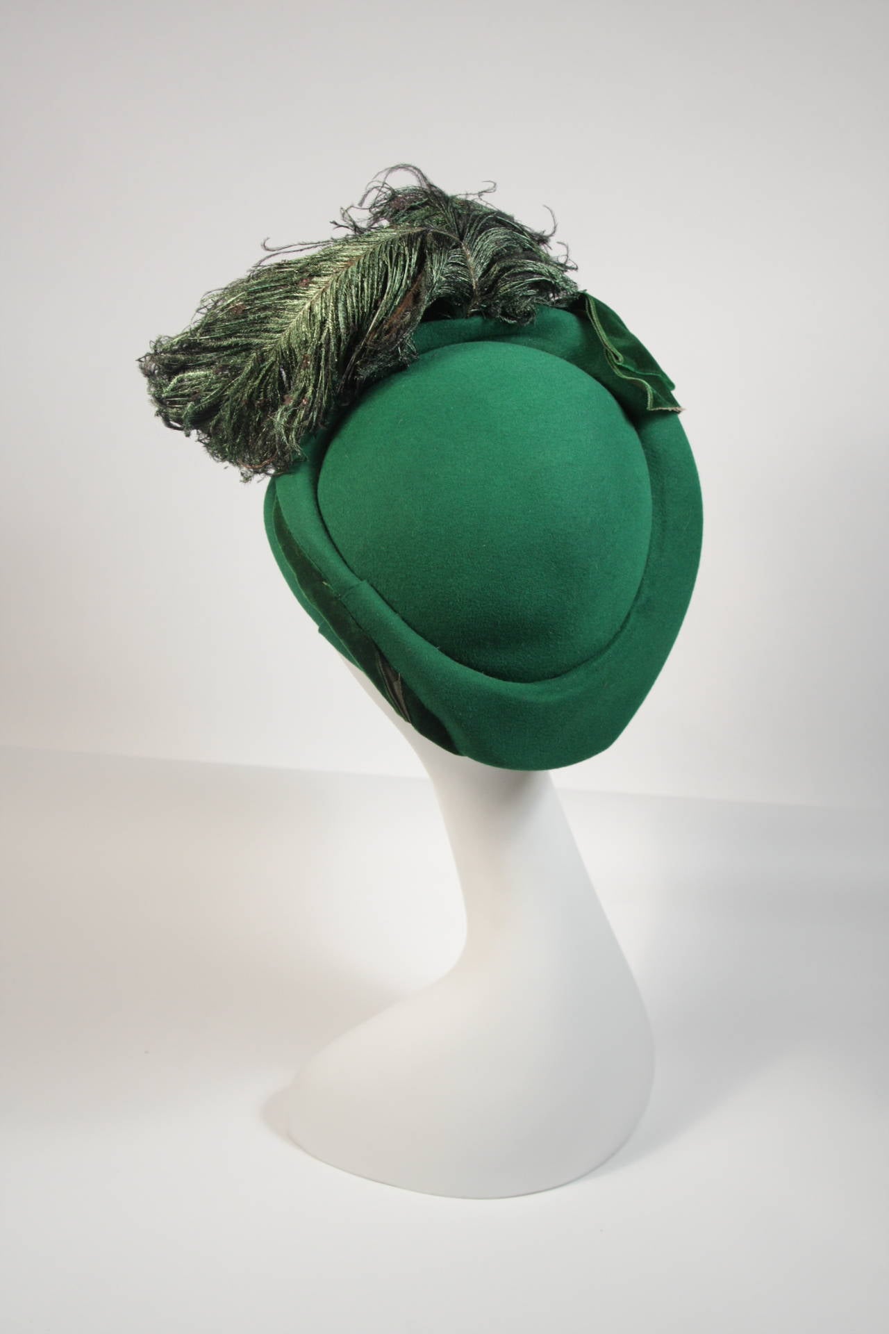 Gladys & Belle NYC Green Fur Felt Hat with Velvet and Feather 3