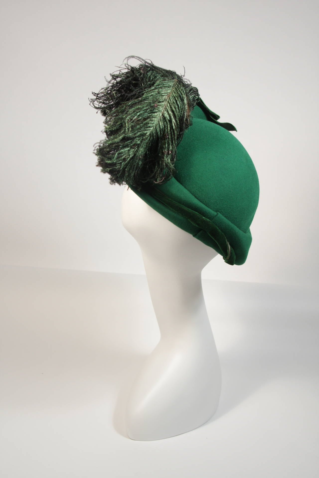 Gladys & Belle NYC Green Fur Felt Hat with Velvet and Feather 1