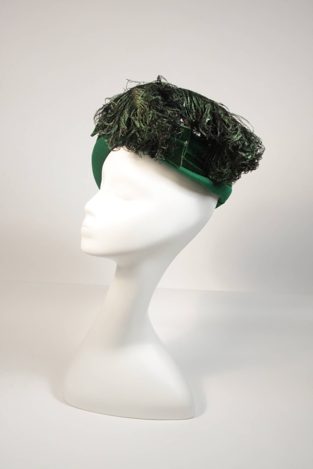 Gray Gladys & Belle NYC Green Fur Felt Hat with Velvet and Feather