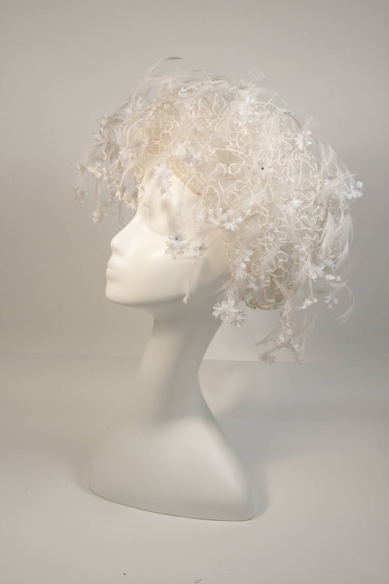 Men's Jack McConnell White Floral and Feather Hat with Rhinestones