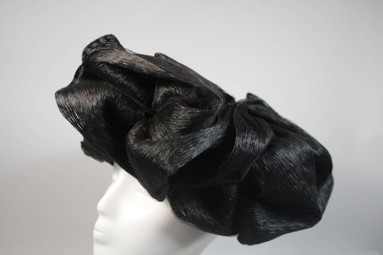 Maria Pia Rome Black Bouffant Curl Hat with Ribbon and Net 2