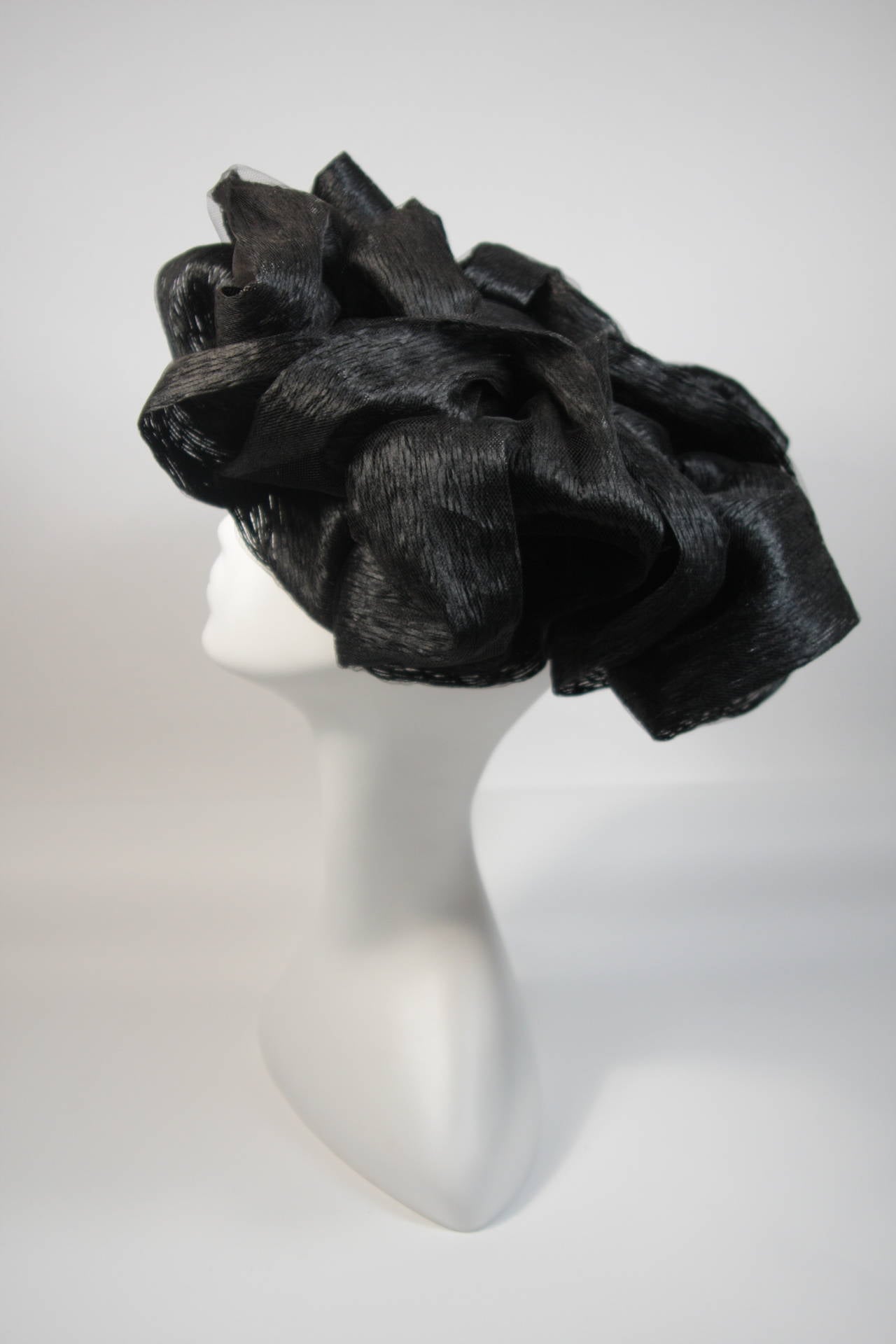 Maria Pia Rome Black Bouffant Curl Hat with Ribbon and Net 1