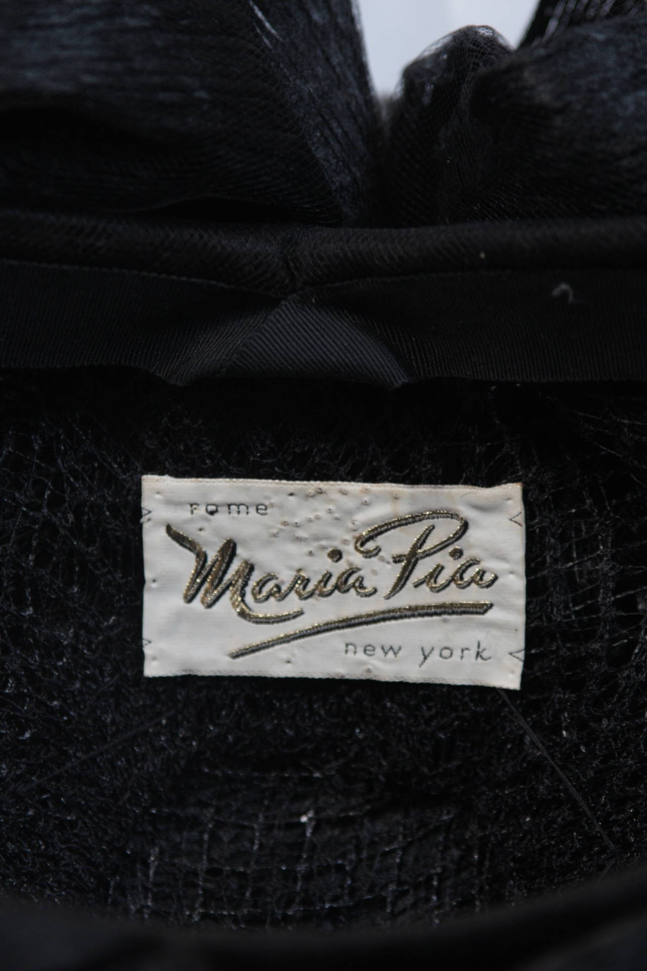 Maria Pia Rome Black Bouffant Curl Hat with Ribbon and Net 3
