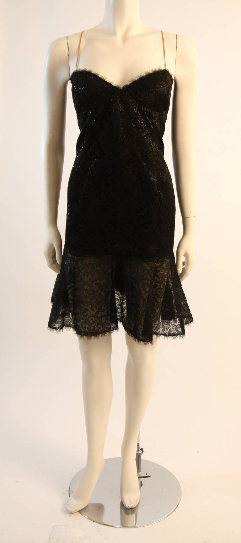 Beautiful Bill Blass Cocktail Dress with Lace Overlay at 1stDibs