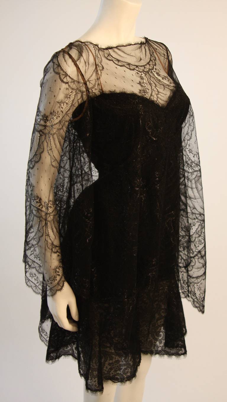 Black Beautiful Bill Blass Cocktail Dress with Lace Overlay