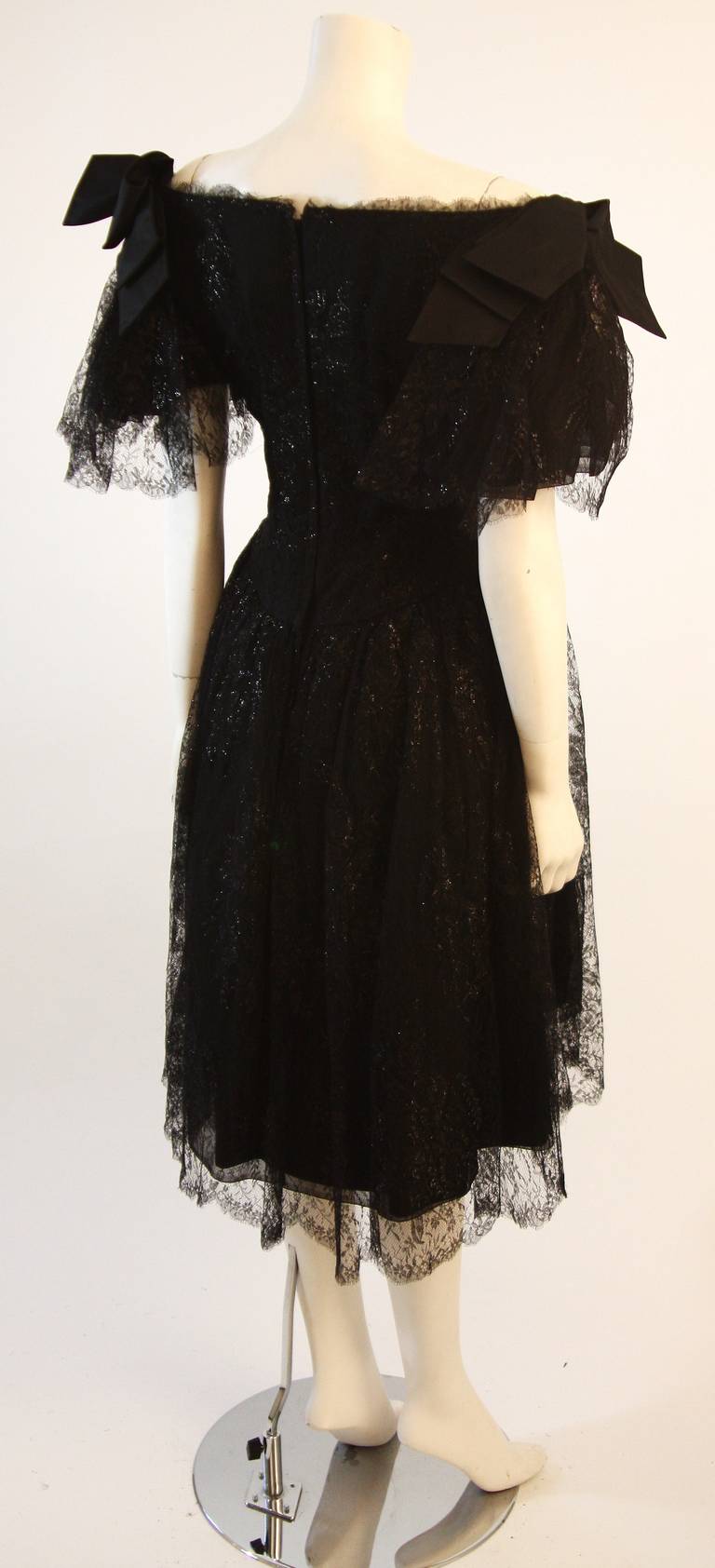 Men's Nolan Miller Lovely Black Cocktail Dress with Lace and Bow Sleeves For Sale