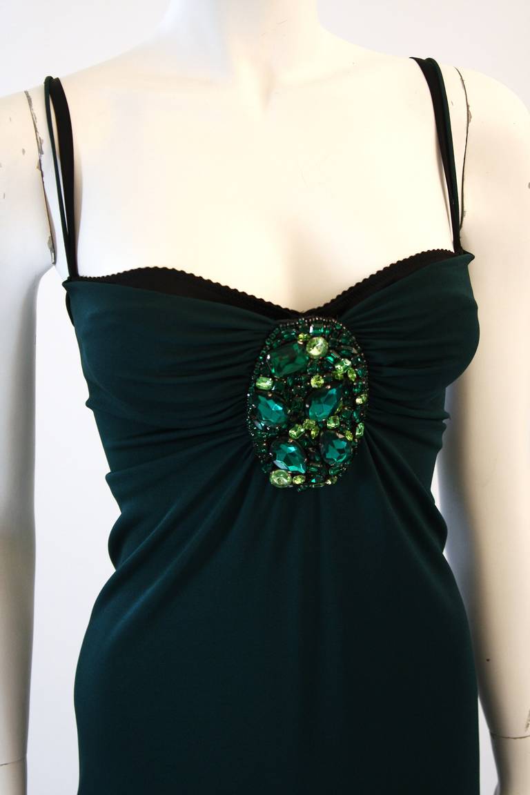 Black Dolce and Gabbana Green Jersey Dress with Rhinestones Size 44